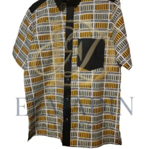 Men’s Bold Polka & Symbol Print Short Sleeve Shirt – Black, Yellow & White African Style